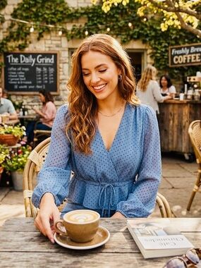 Dynamite Light Blue Polka Dot Blouse